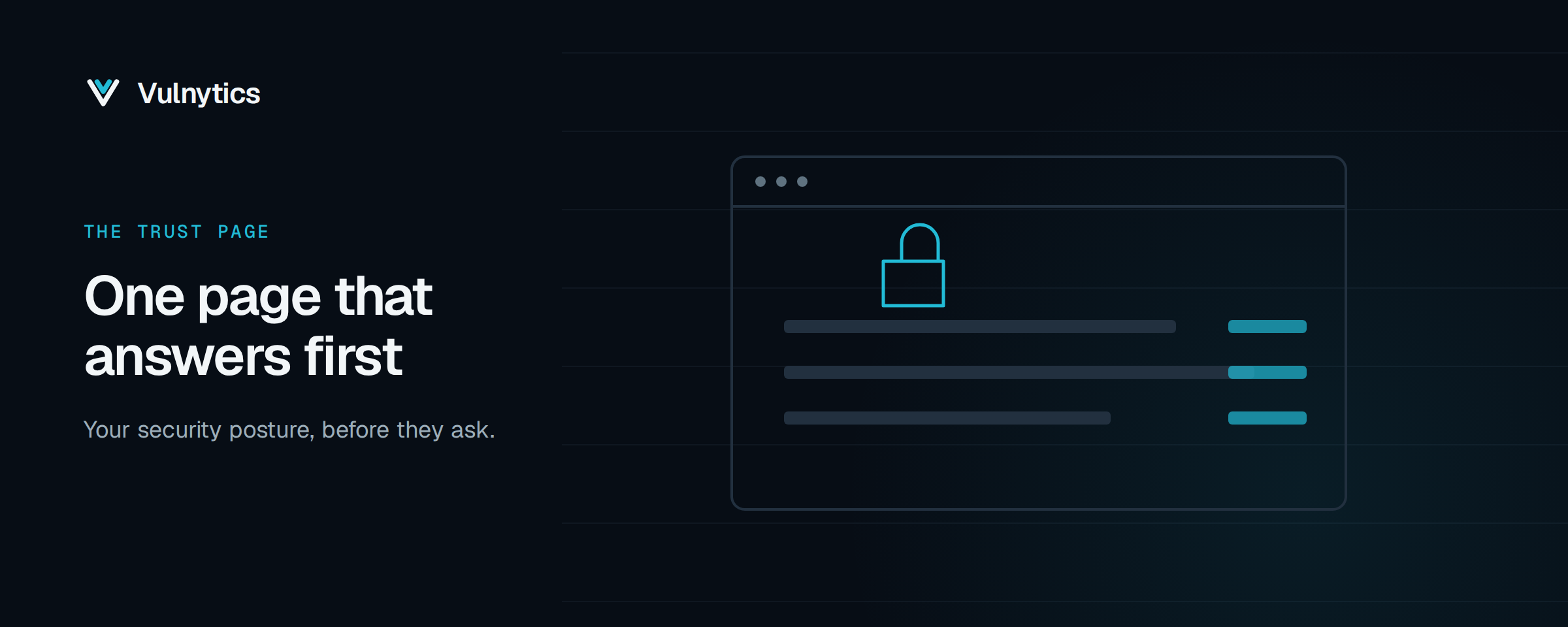 Diagram of a trust page in a browser window with a lock and security sections that answer buyers before they ask.